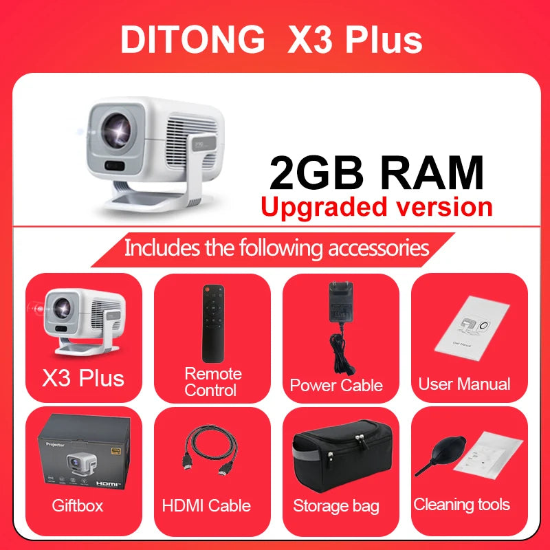 X3Plus HD Projector Native 1080P Support 4K WIFI6 BT5.4 Android Projector Auto-Focus Auto-Keystone Home Theater Projector