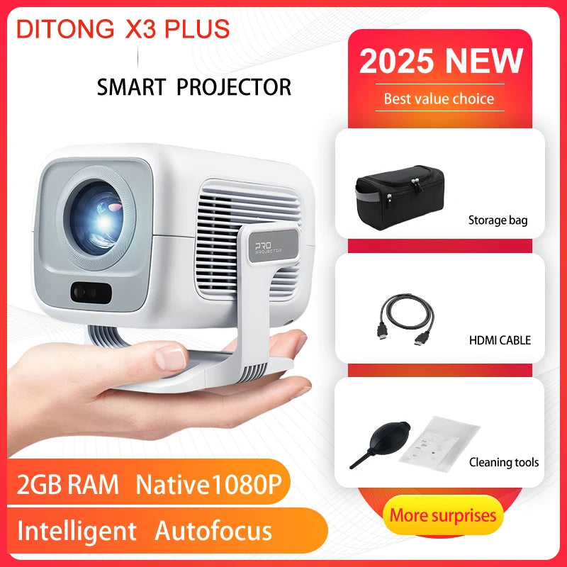 X3Plus HD Projector Native 1080P Support 4K WIFI6 BT5.4 Android Projector Auto-Focus Auto-Keystone Home Theater Projector