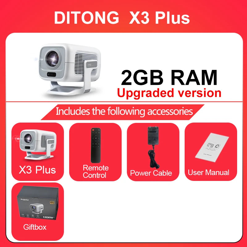X3Plus HD Projector Native 1080P Support 4K WIFI6 BT5.4 Android Projector Auto-Focus Auto-Keystone Home Theater Projector