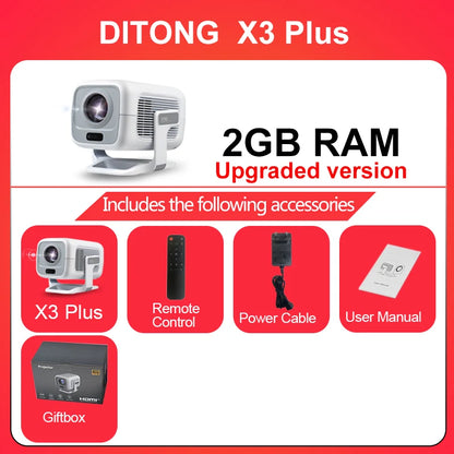 X3Plus HD Projector Native 1080P Support 4K WIFI6 BT5.4 Android Projector Auto-Focus Auto-Keystone Home Theater Projector