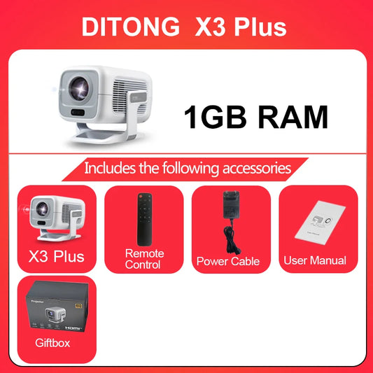 X3Plus HD Projector Native 1080P Support 4K WIFI6 BT5.4 Android Projector Auto-Focus Auto-Keystone Home Theater Projector