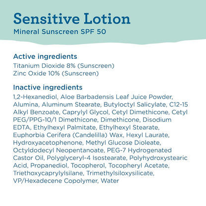 SENSITIVE Mineral Sunscreen with Zinc Oxide, SPF 50+, Water Resistant, UVA/UVB Protection with Smart Cap Technology - Fragrance Free, 3 Oz. Tube